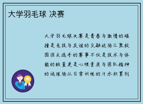大学羽毛球 决赛