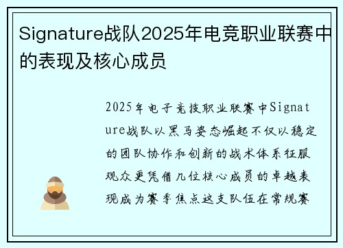 Signature战队2025年电竞职业联赛中的表现及核心成员