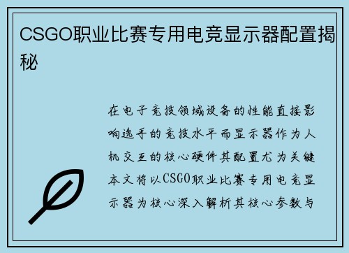 CSGO职业比赛专用电竞显示器配置揭秘